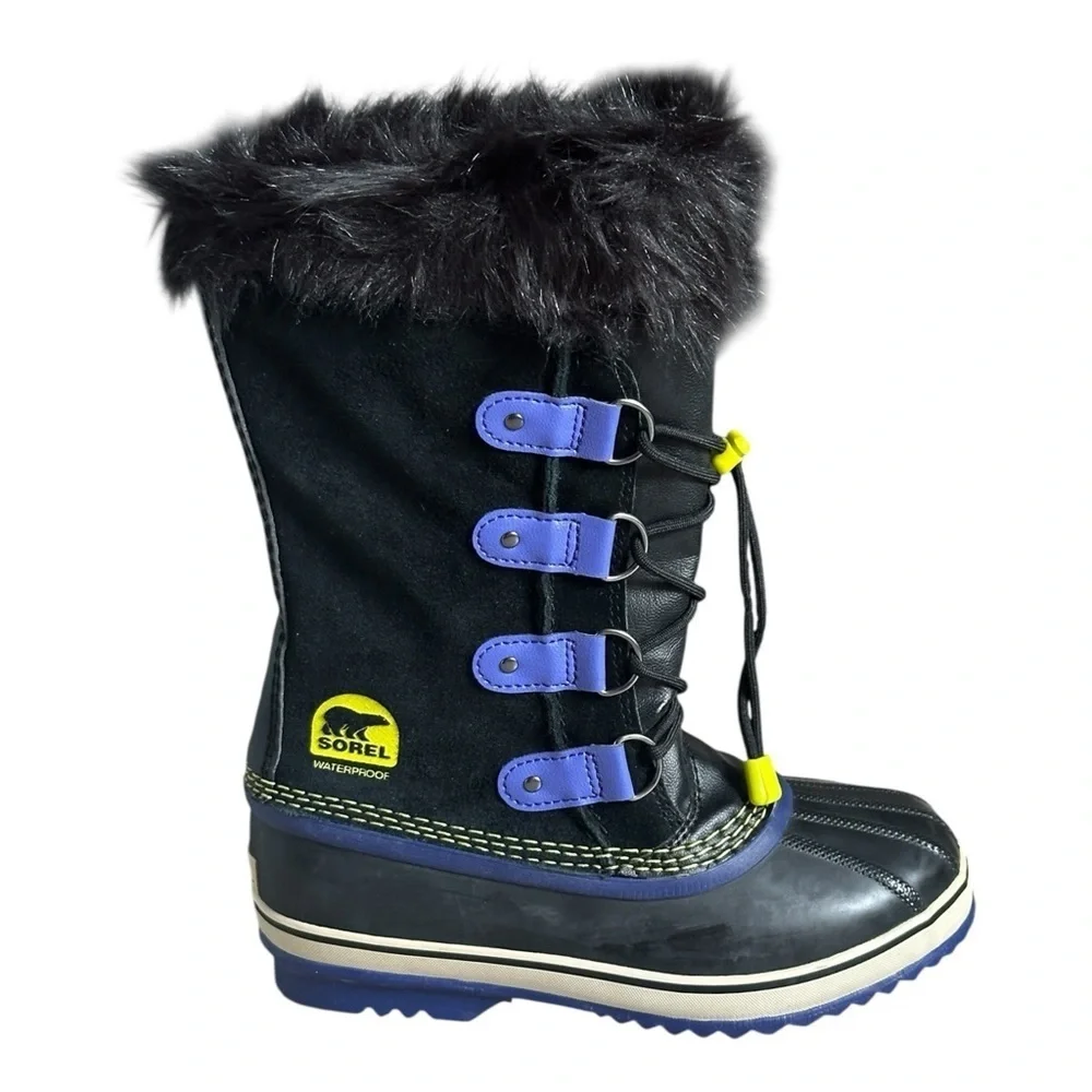 Sorel Joan of Arctic Winter Boots Youth 5 W 6 Black Faux Fur Waterproof -40° NWT